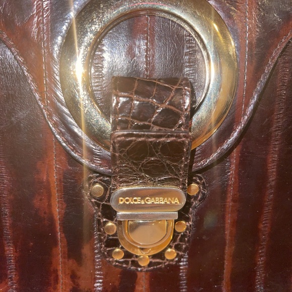 Dolce & Gabbana Studs Burgundy Brown Exotic Leather Bag - Picture 2 of 12